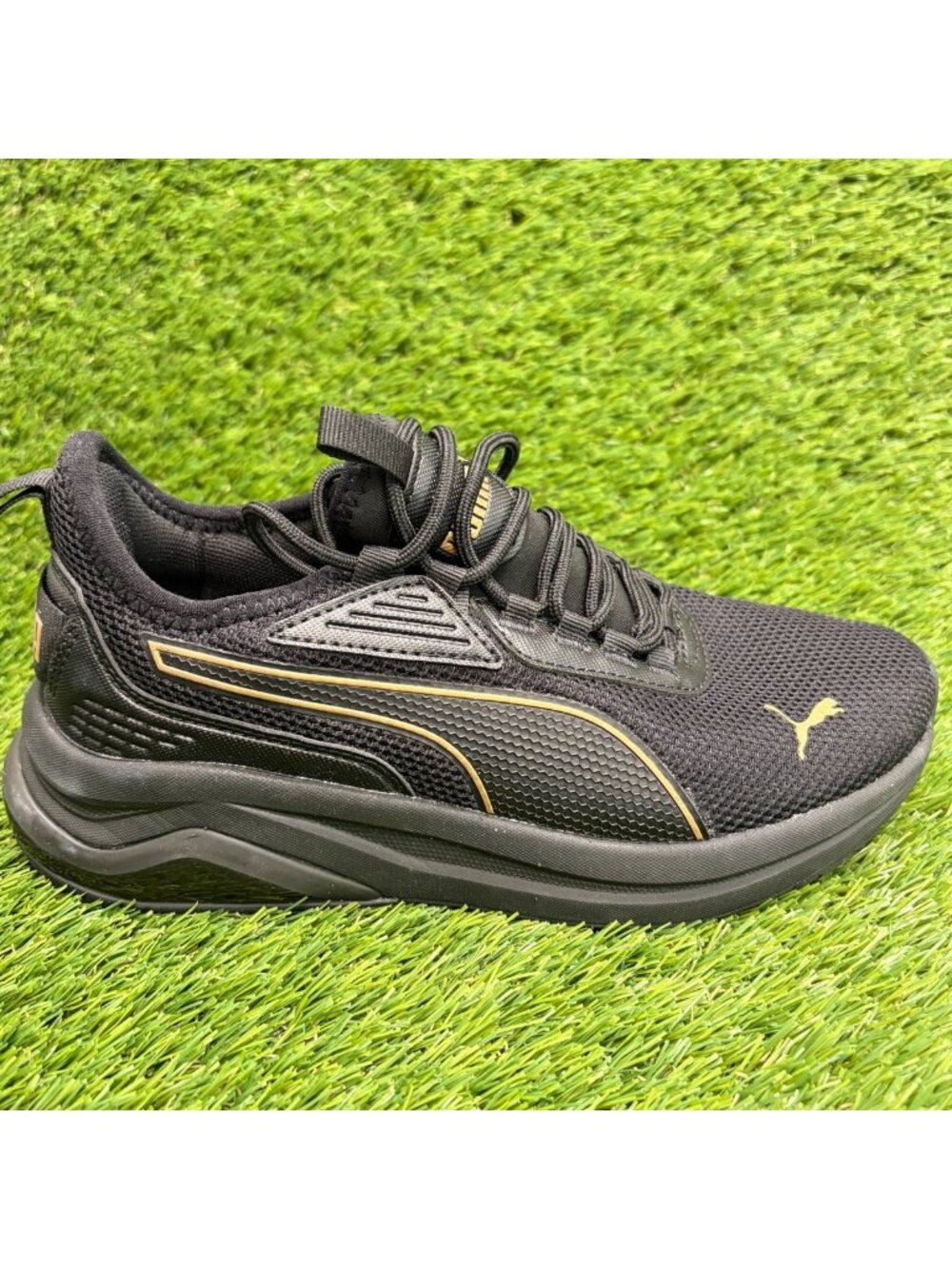 Puma Amplifier Womens Size 6 Black Gold Athletic Running Walking Shoes Sneakers